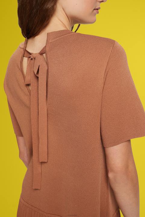 naiset Esprit ruskea laskostettu peplum mekko mekot 82T6488