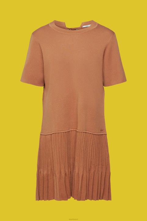 naiset Esprit ruskea laskostettu peplum mekko mekot 82T6488