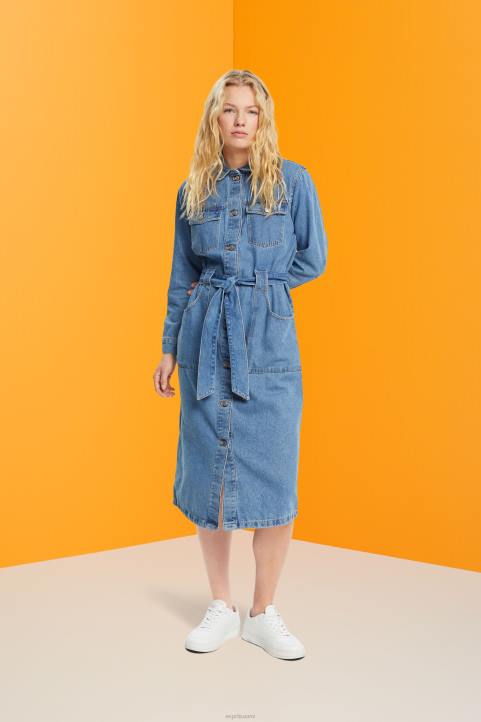 naiset Esprit sininen valo pesu denim mekko solmittavalla vyöllä mekot 82T6394