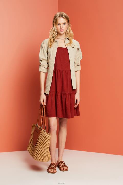 naiset Esprit terrakotta jerseymekko, jossa kirjailtuja pitsihihoja mekot 82T660