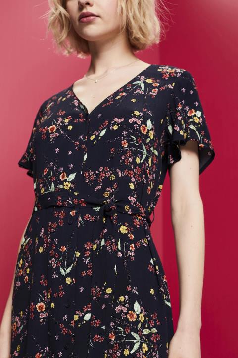 naiset Esprit tummansininen painettu midimekko, jossa solmittava vyö mekot 82T6189