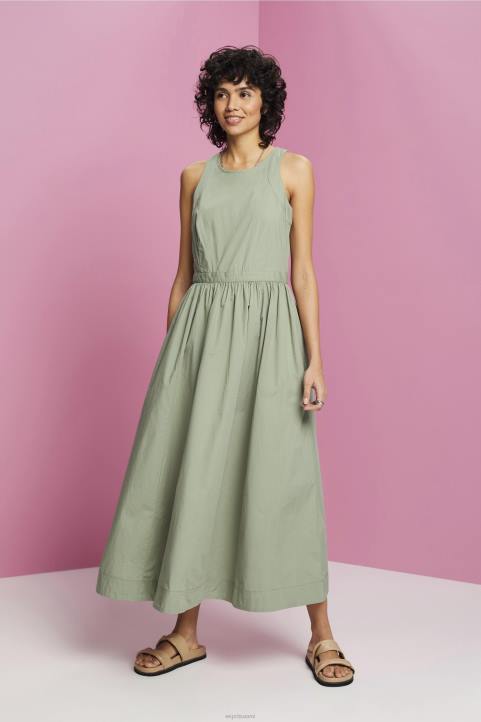 naiset Esprit vaalea khaki puuvillainen midi-mekko mekot 82T6184