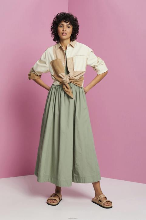 naiset Esprit vaalea khaki puuvillainen midi-mekko mekot 82T6184