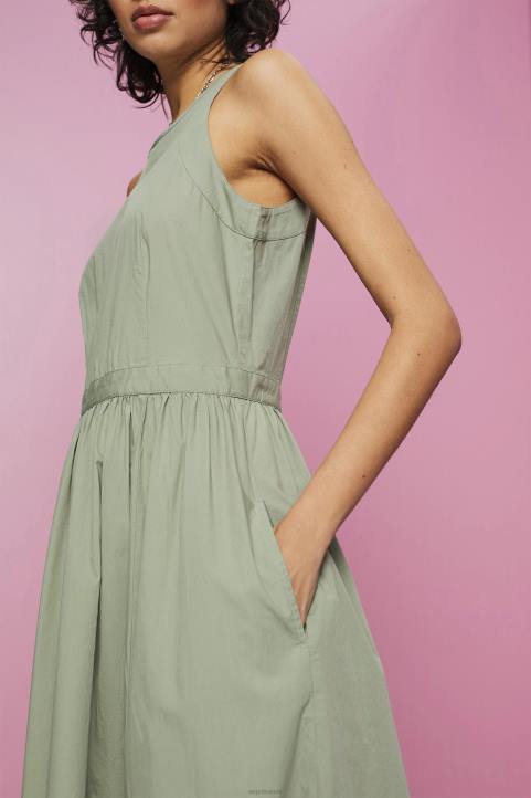 naiset Esprit vaalea khaki puuvillainen midi-mekko mekot 82T6184