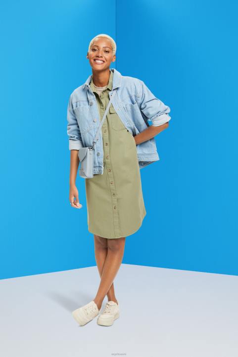 naiset Esprit vaalea khaki puuvillainen paitamekko mekot 82T645