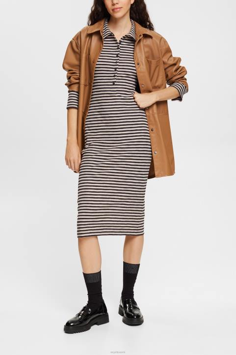 naiset Esprit vaalea taupe raidallinen poolomekko mekot 82T6434
