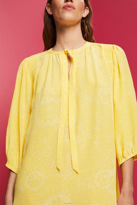 naiset Esprit vaaleankeltainen kuviollinen minimekko, jossa rusetti mekot 82T6128