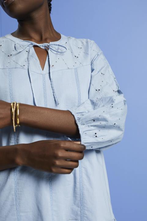 naiset Esprit vaaleansininen laventeli brodeerattu mekko, 100% puuvillaa mekot 82T6187