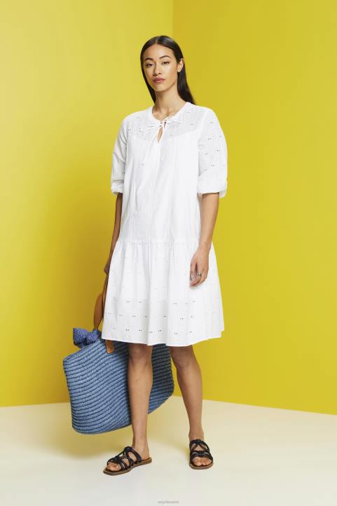 naiset Esprit valkoinen brodeerattu mekko, 100% puuvillaa mekot 82T6186