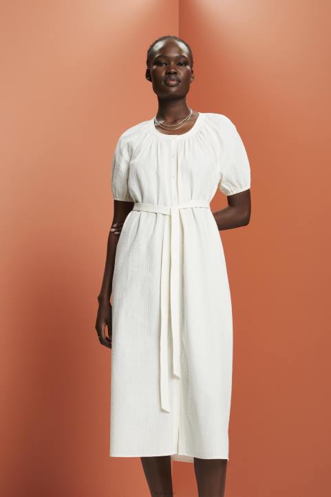 naiset Esprit valkoinen midi-paitamekko solmittavalla vyöllä, puuvillasekoitetta mekot 82T6235