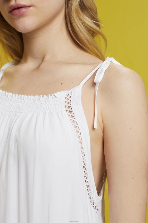 naiset Esprit valkoinen nauhamekko smokkilla, tencel mekot 82T6203