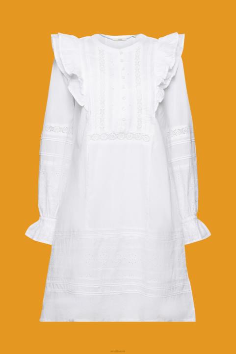 naiset Esprit valkoinen puuvillapitsi polvipituinen mekko mekot 82T6111