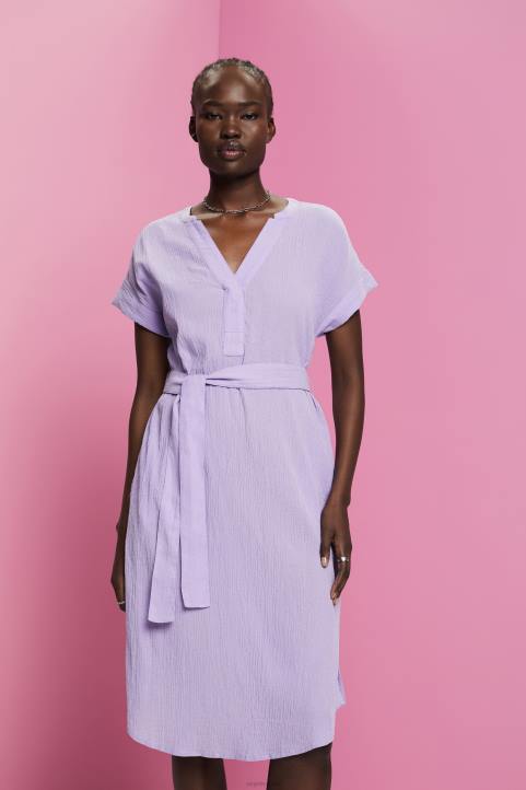 naiset Esprit valkoinen ryppyinen midi-mekko vyöllä mekot 82T654