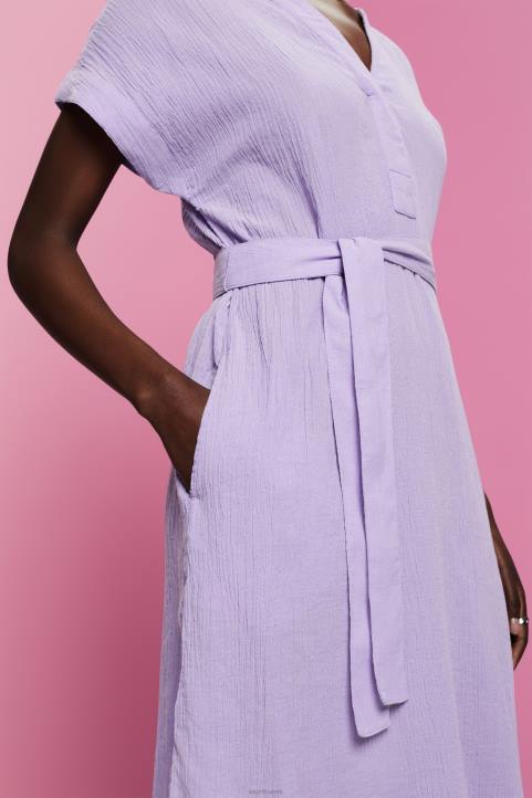 naiset Esprit valkoinen ryppyinen midi-mekko vyöllä mekot 82T654