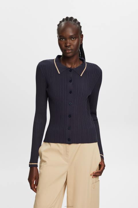 naiset Esprit bensa sininen nappi edessä neulottu poolopaita neuleet 82T622