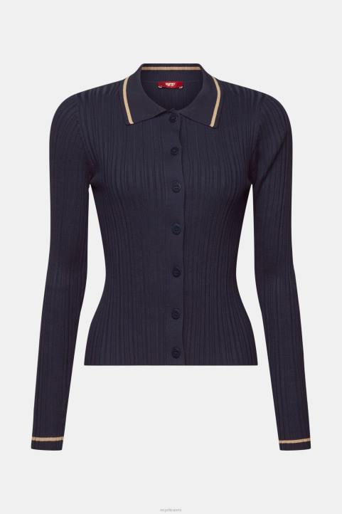 naiset Esprit bensa sininen nappi edessä neulottu poolopaita neuleet 82T622