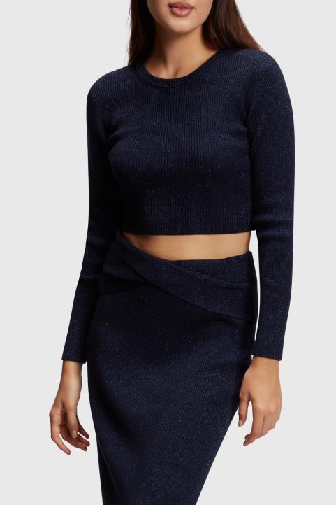 naiset Esprit laivasto Takaosa kierretty metallinen pusero neuleet 82T6358