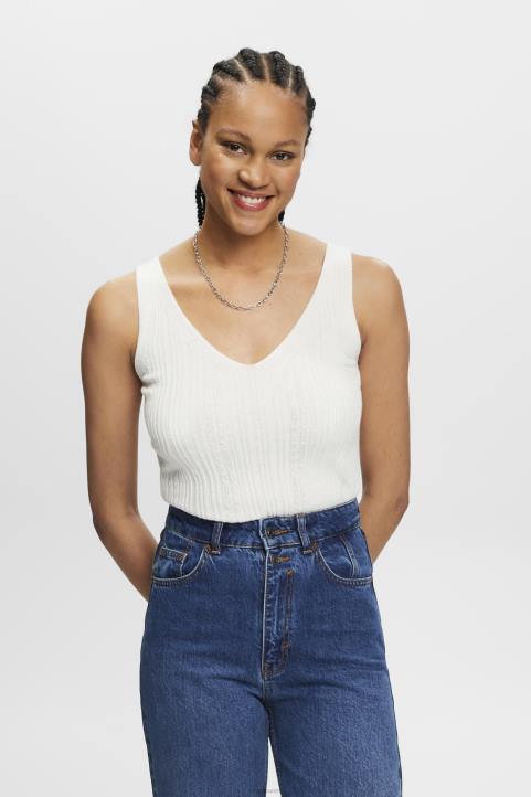 naiset Esprit luonnonvalkoinen neulottu v-pääntie toppi pellavaa neuleet 82T6305