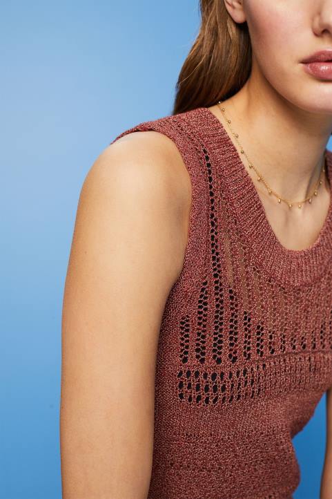 naiset Esprit terrakotta Mouline hihaton neulepusero, puuvillasekoite neuleet 82T6106