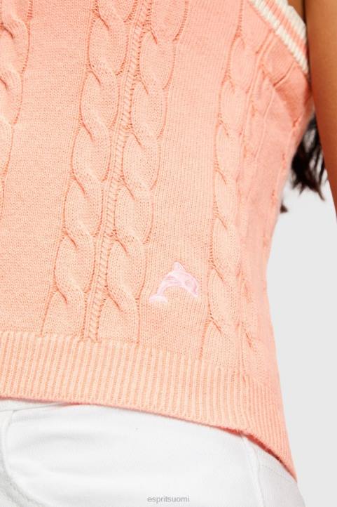 naiset Esprit vaaleanpunainen delfiinilogo kaapeli villapaita camisole neuleet 82T6410