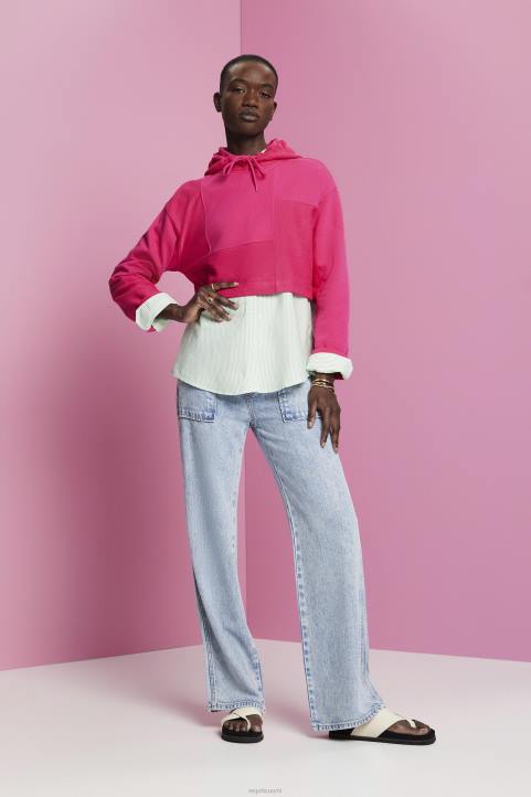 naiset Esprit vaaleanpunainen fuksia leikattu tilkkutukkainen huppari neulepaidat & hupparit 82T6290