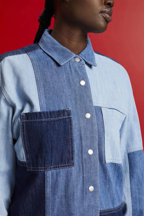 naiset Esprit sininen valo pesu tilkkumainen farkkupaita, puuvillasekoitus paidat 82T6257