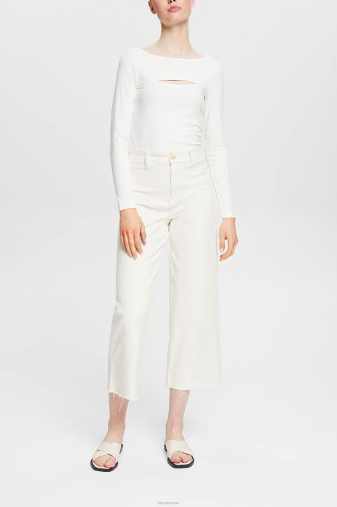 naiset Esprit luonnonvalkoinen leikattu yläosa pitkähihainen 82T6531