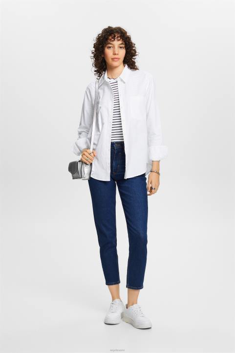 naiset Esprit valkoinen pitkähihainen toppi, jossa kaula-aukko pitkähihainen 82T634