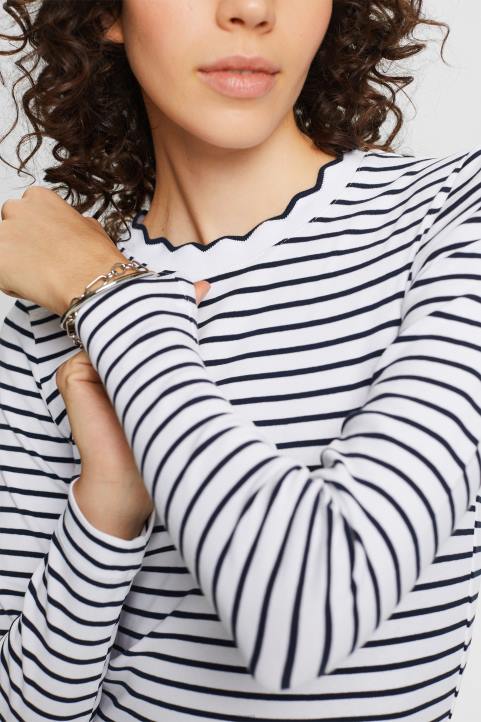 naiset Esprit valkoinen pitkähihainen toppi, jossa kaula-aukko pitkähihainen 82T634