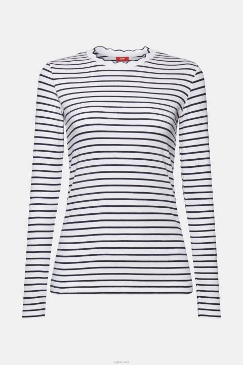 naiset Esprit valkoinen pitkähihainen toppi, jossa kaula-aukko pitkähihainen 82T634