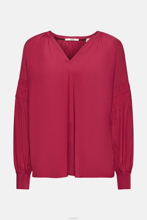 naiset Esprit kirsikanpunainen pusero smokkituilla yksityiskohdilla, lenzing ecovero puserot 82T6371