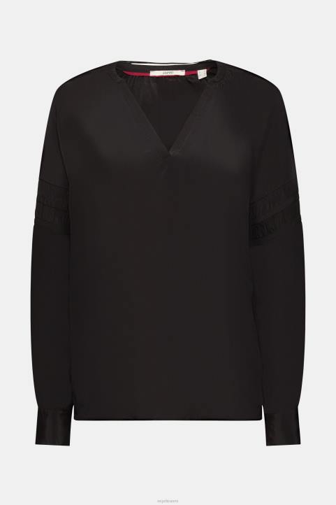 naiset Esprit musta pusero smokkituilla yksityiskohdilla, lenzing ecovero puserot 82T6370