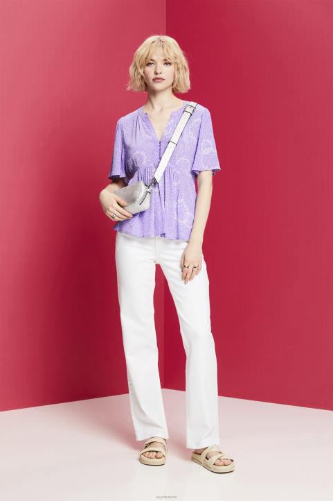 naiset Esprit valkoinen lyhythihainen pusero, jossa solmittava vyö puserot 82T6221