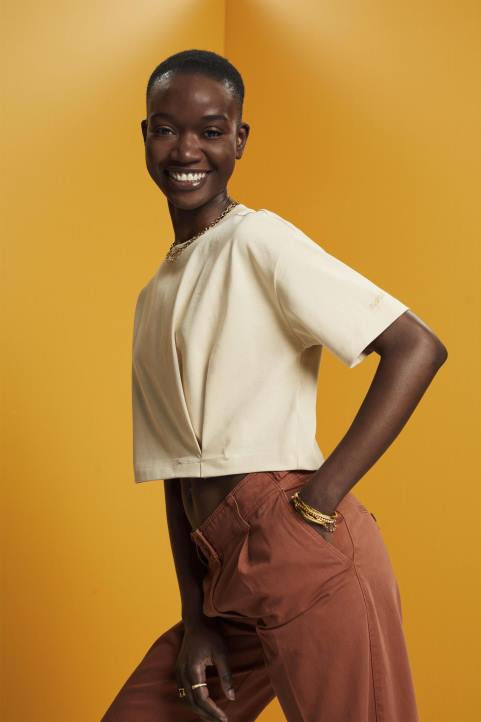 naiset Esprit beige lyhennetty pyöreäkaula-t-paita t-paitoja 82T6195