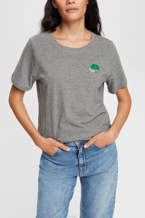 naiset Esprit keskiharmaa brodeerattu t-paita t-paitoja 82T6528