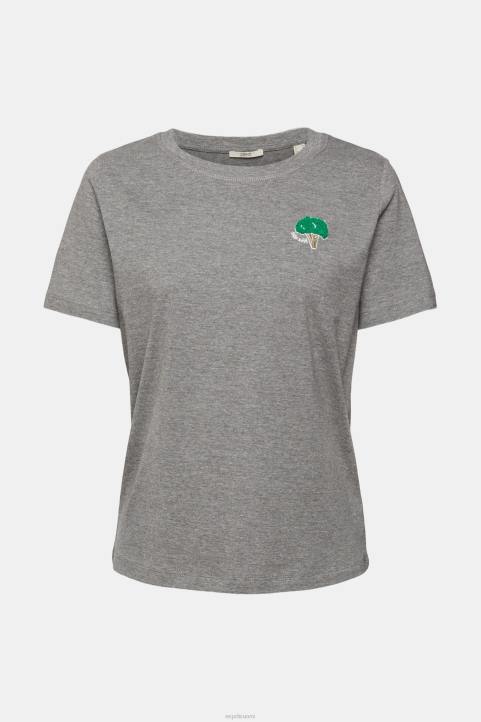 naiset Esprit keskiharmaa brodeerattu t-paita t-paitoja 82T6528