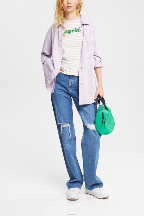 naiset Esprit laventeli raidallinen logollinen t-paita t-paitoja 82T6538