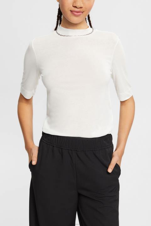 naiset Esprit luonnonvalkoinen tencelillä: t-paita nauhakaulus t-paitoja 82T6562