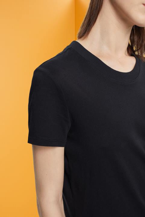 naiset Esprit musta puuvillainen crewneck t-paita t-paitoja 82T6454