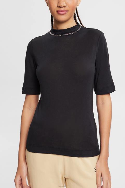 naiset Esprit musta t-paita kauluksella, tencel t-paitoja 82T6374