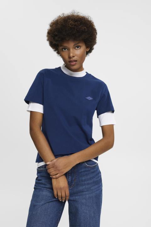 naiset Esprit muste puuvillainen t-paita brodeeratulla logolla t-paitoja 82T6150