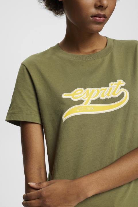 naiset Esprit oliivi puuvillainen t-paita, jossa painettu logo t-paitoja 82T6144