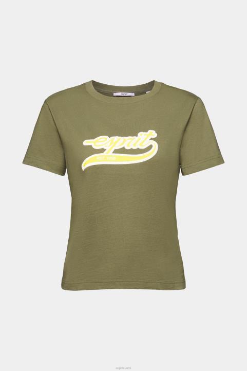 naiset Esprit oliivi puuvillainen t-paita, jossa painettu logo t-paitoja 82T6144