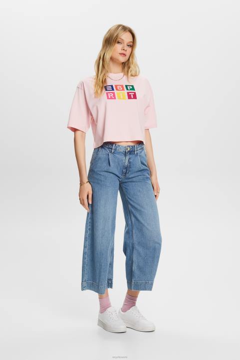 naiset Esprit pastelli pinkki brodeerattu logo T-paita, 100% puuvillaa t-paitoja 82T616