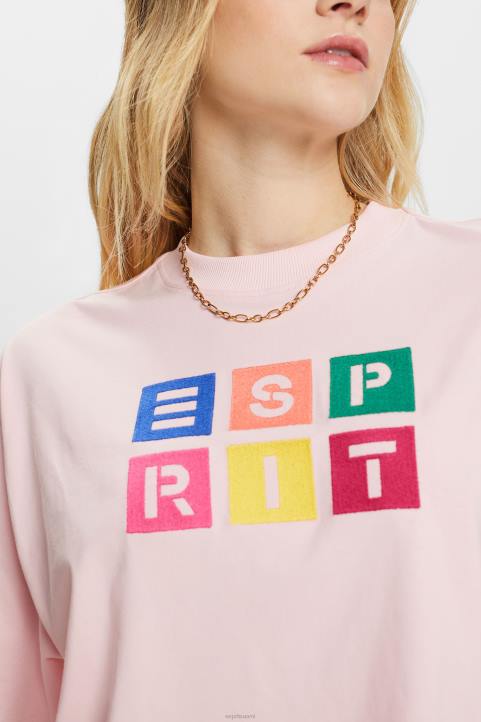 naiset Esprit pastelli pinkki brodeerattu logo T-paita, 100% puuvillaa t-paitoja 82T616