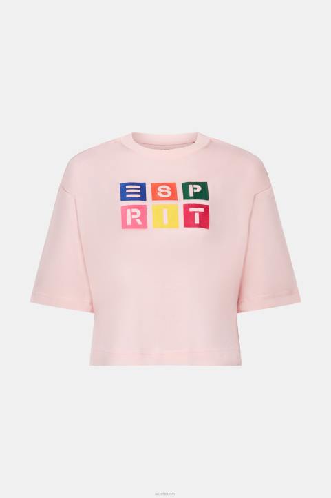 naiset Esprit pastelli pinkki brodeerattu logo T-paita, 100% puuvillaa t-paitoja 82T616
