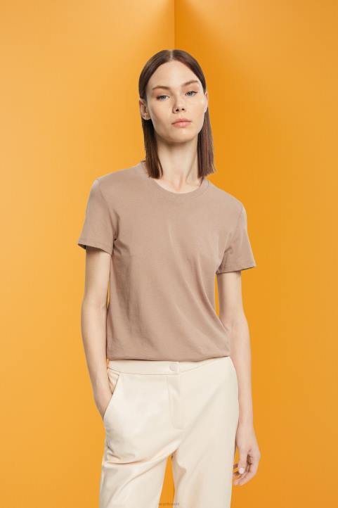 naiset Esprit taupe puuvillainen crewneck t-paita t-paitoja 82T6457