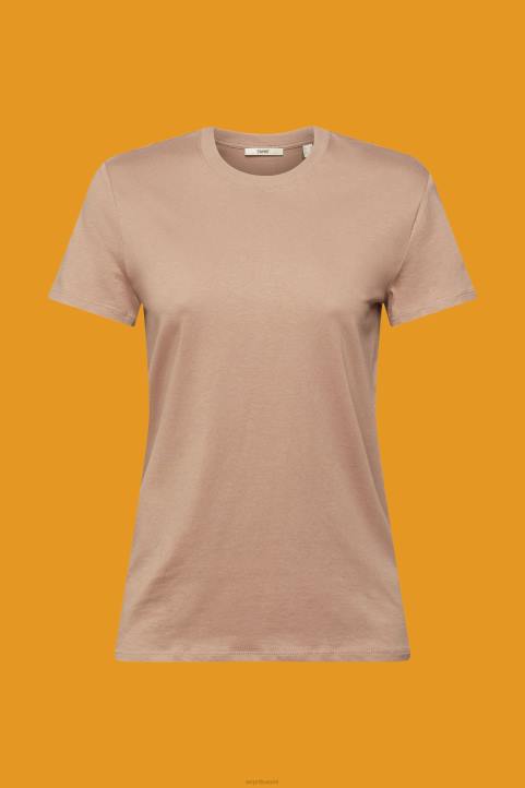 naiset Esprit taupe puuvillainen crewneck t-paita t-paitoja 82T6457