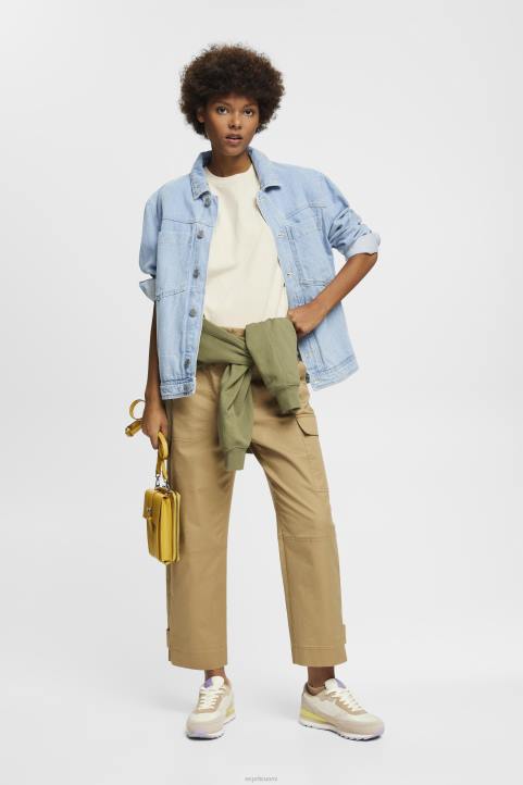 naiset Esprit vaalea taupe puuvillainen t-paita brodeeratulla logolla t-paitoja 82T6148