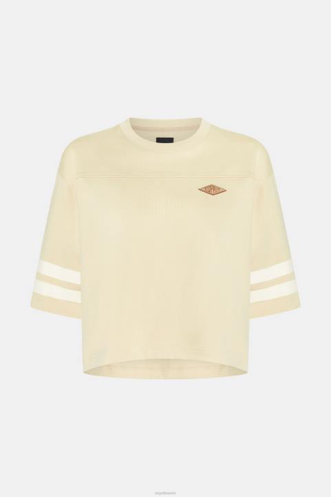 naiset Esprit vaaleanbeige rajattu yliopistologoinen rugby-paita t-paitoja 82T6412
